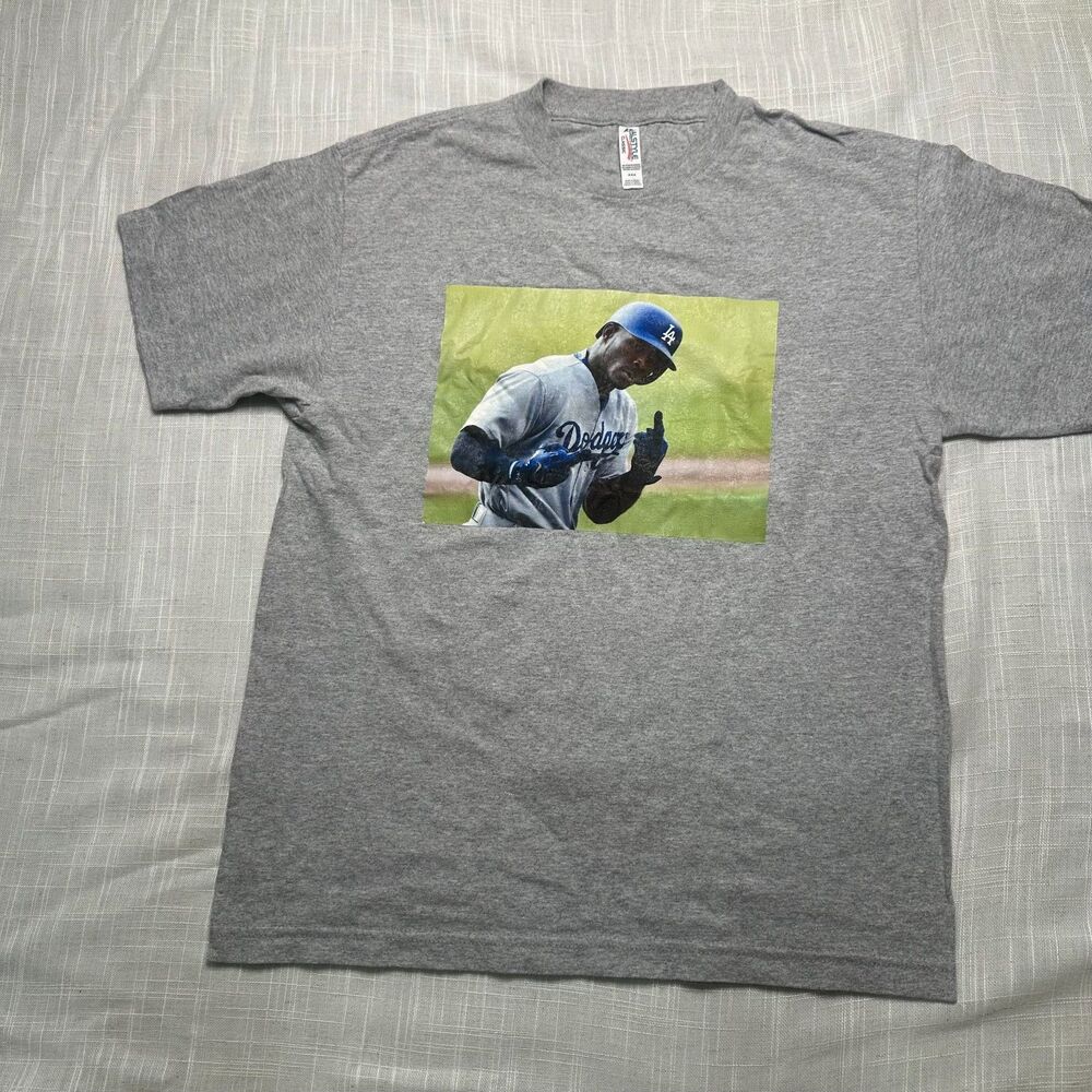 Yasiel Puig Dodgers Screen printed T shirt Gray size M #66 LA